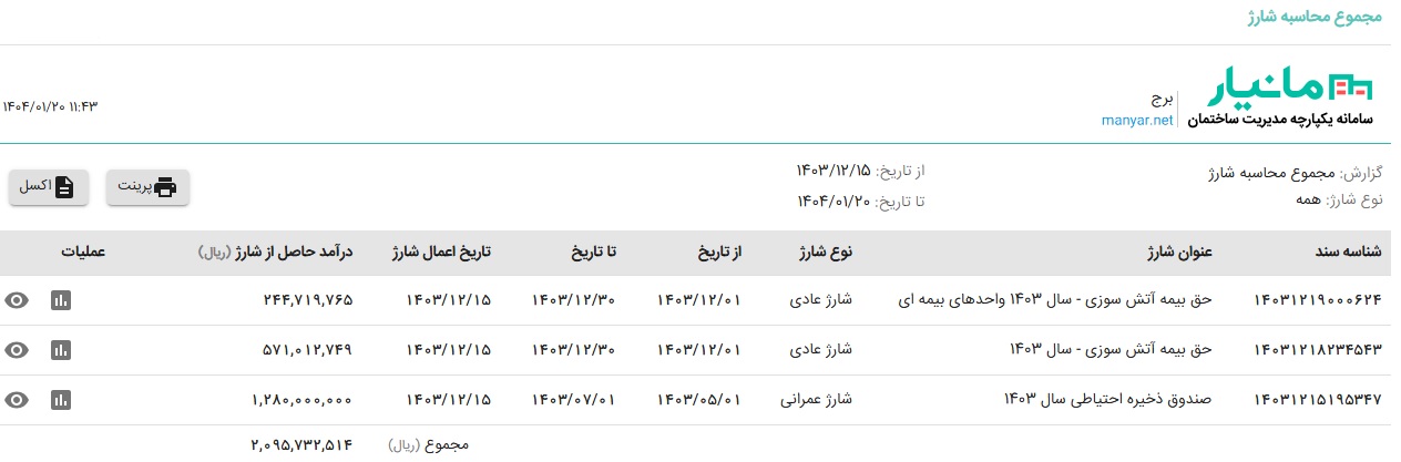 مجموع محاسبه شارژ